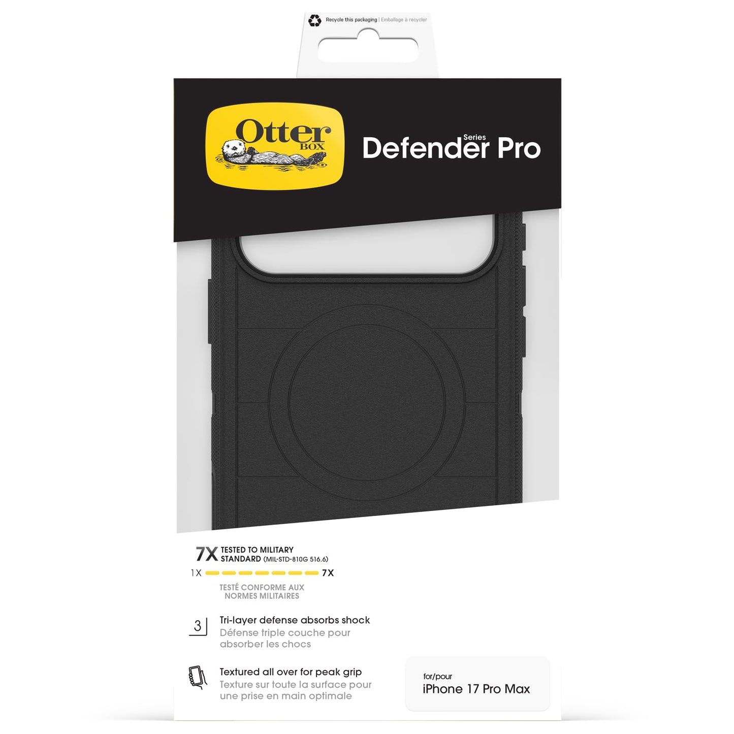 OtterBox Defender Series Pro MagSafe Case for iPhone 17 Pro Max, Shockproof, Drop Proof, Ultra Heavy Duty Protective Case, 7X Military Grade Tested, Black - 77-98392