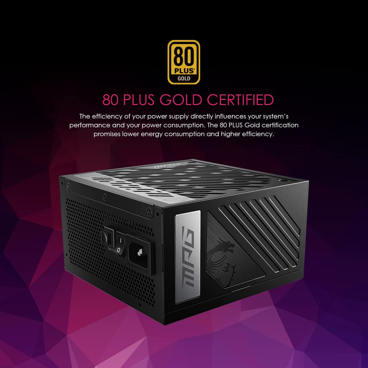 MSI MPG A850G PCIE5 Sursă de alimentare, conector EU - 850W, certificat 80 Plus Gold, complet modular ATX 3.0, suportă GPU PCIe 5.0, condensatori japonezi la 105°C, mod 0% RPM, cabluri plate