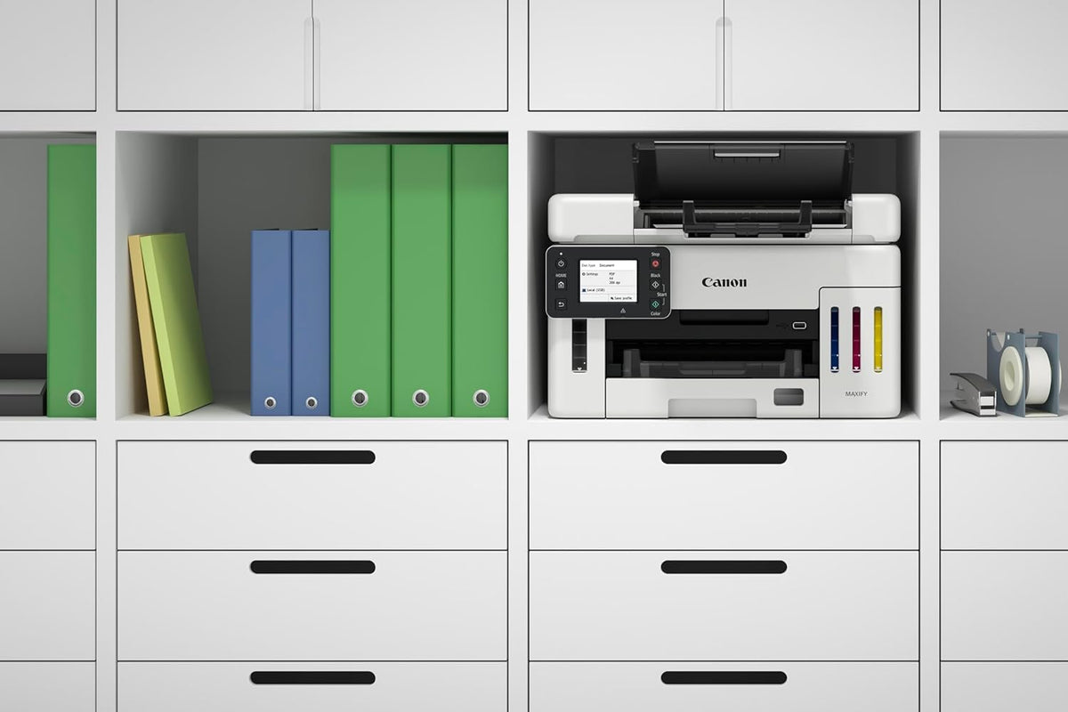 Canon MAXIFY GX6550 Inkjet Printer 3-in-1 Multifunction Device MegaTank (Printer, Scanner, Copier, WiFi, LAN, Cloud, Duplex Printing, Duplex ADF, 350 Sheets Capacity, Smudge-Resistant Prints) white