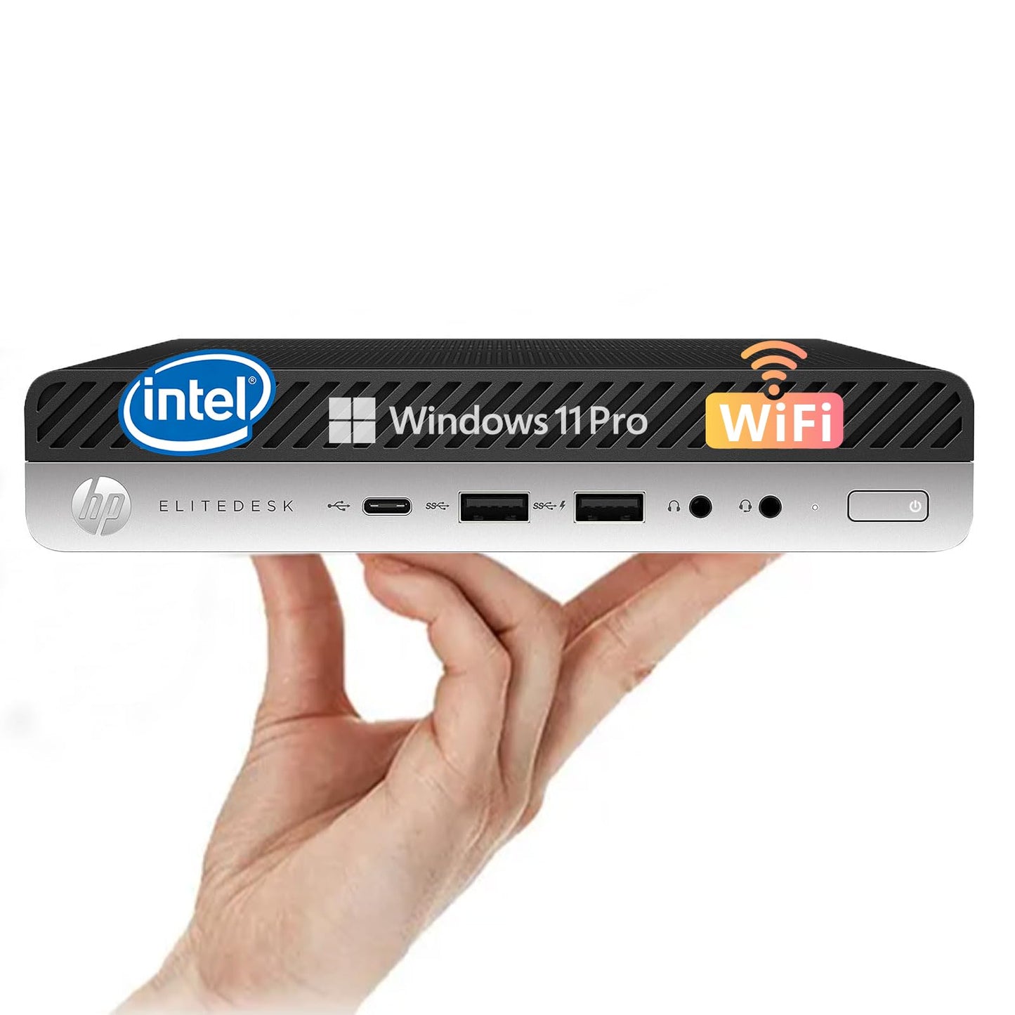 HP EliteDesk 800 G3 Mini Desktop PC, Intel Core i5-7500, 8 GB RAM, 256 GB SSD, US QWERTY keyboard, WiFi, Bluetooth, Windows 11 Pro (refurbished)