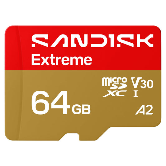 SANDISK Extreme microSDXC 64GB, UHS-I Card + SD Adapter (up to 170MB/s Read and 80MB/s Write, 5K Video, C10, V30, U3, A2) Action Cameras, Drones, Android Devices - SDSQXH9-064G-GZ6MA