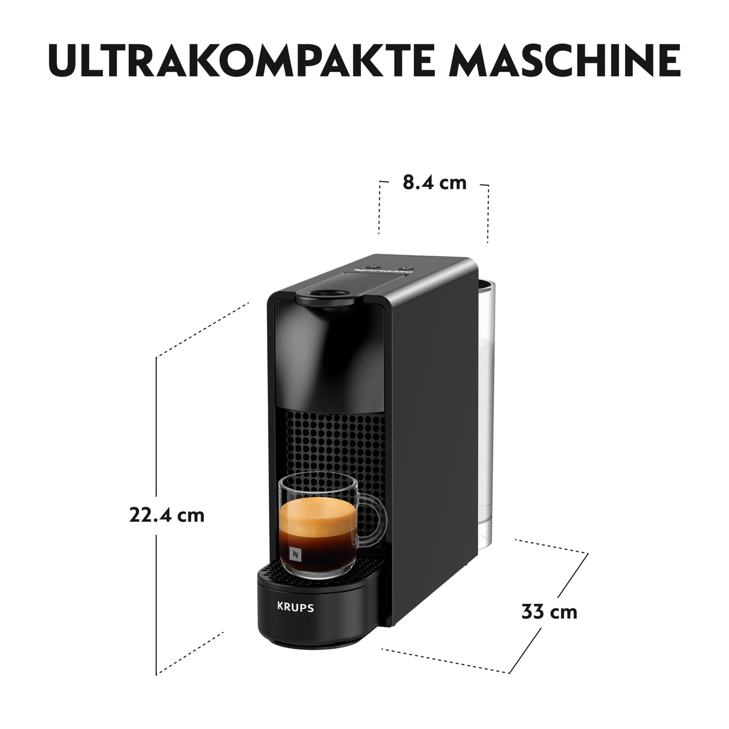 Nespresso Krups Essenza Mini coffee capsule machine, 7 capsules, 19 bar, energy saving mode, 1260 watts, 0.6 l water tank volume, very small housing, black, energy class A, XN1108 - XN110810