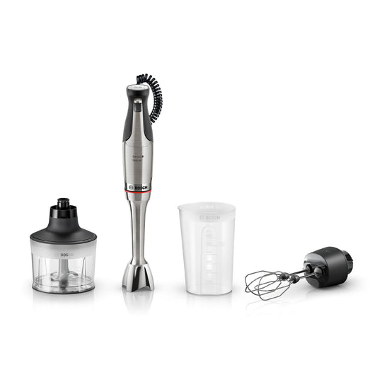 Bosch Hand Blender, Mixing Cup, Universal Chopper, Double Whisk, Stainless Steel Blades, Dishwasher Safe, Spiral Cable, 1500 Watts, ErgoMaster Series 8 MSM8M934