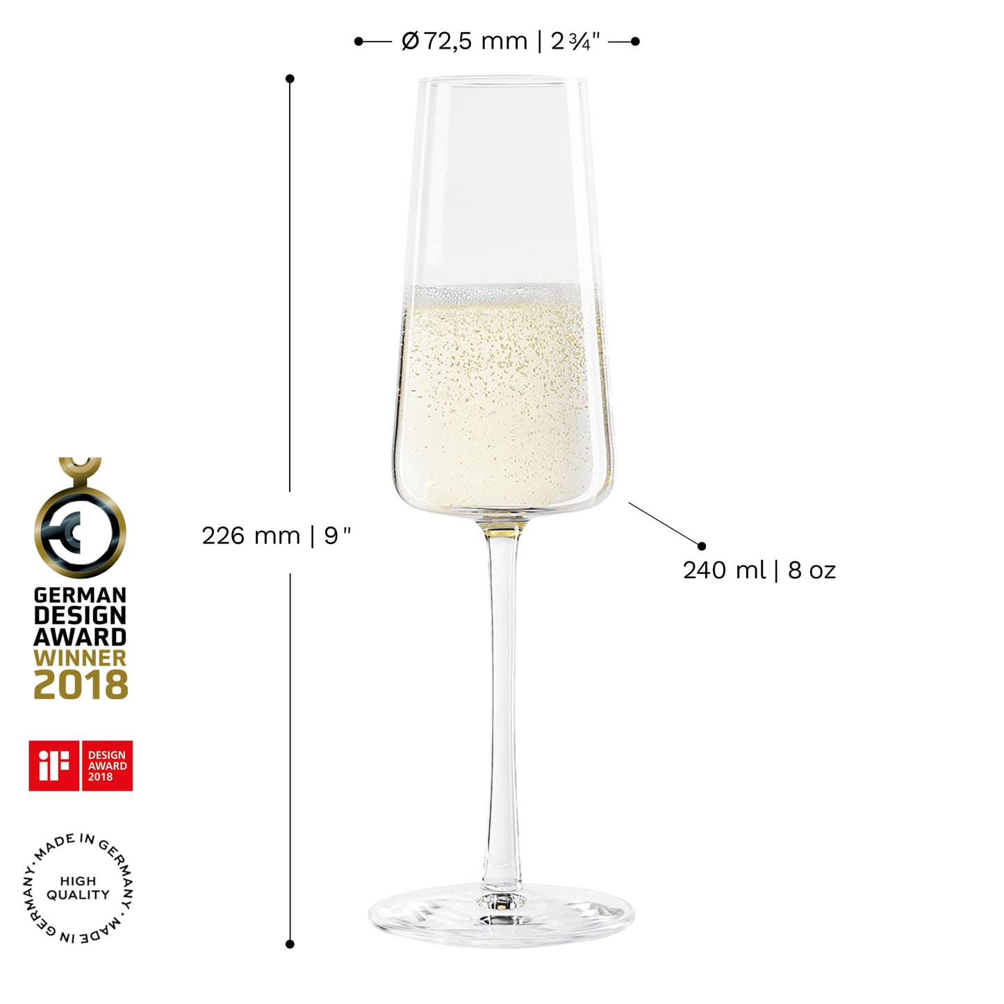 Stölzle Lausitz champagne glasses Power set of 6 240ml - Elegant champagne goblet ideal for sparkling wine & Prosecco - High-quality crystal champagne glasses made in Germany - Dishwasher and shockproof - power