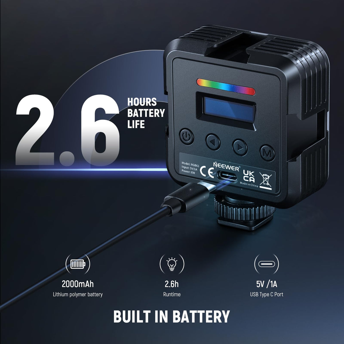 NEEWER Magnetic RGB Video Light with Table Tripod, 3 Cold Shoes 360° Full Color LED Camera Light CRI97+/20 Scenes/2500K-8500K 2000mAh Rechargeable Photography Recording Small Panel Lighting RGB61