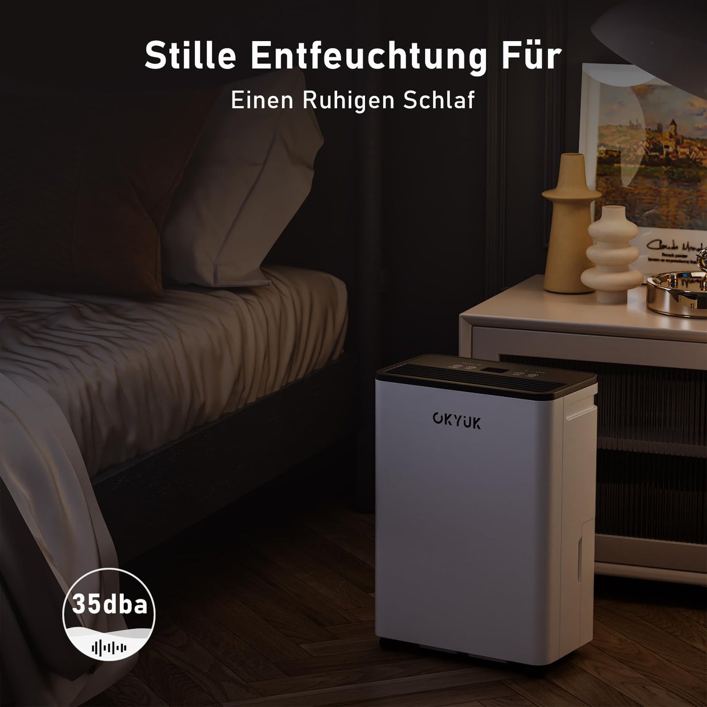 OKYUK Electric Dehumidifier 10L with Digital Humidity Display, 32dB Quiet 25m², with Automatic Switch-Off, for Motorhome, Bathroom, Basement, 1 Year Exchange/10 Year Warranty (10L White) - PD10R-03BE