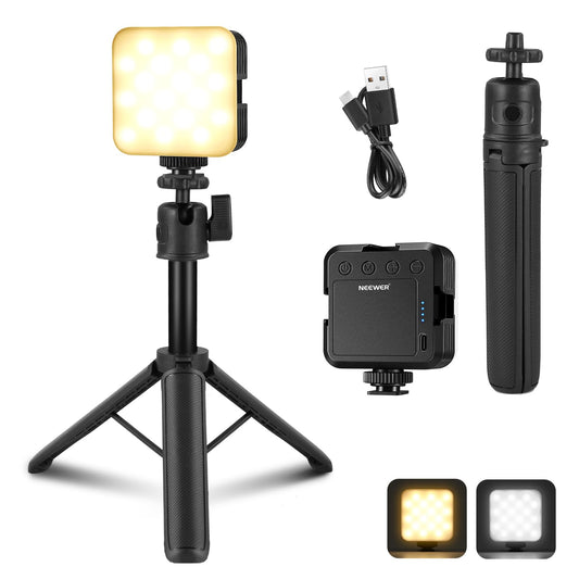 NEEWER LED camera video light with table tripod, portable two-tone 3200K-5600K dimmable small panel studio lighting, CRI 97+, 8 scenes, 2000mAh rechargeable battery for vlog recording, NL-36AI
