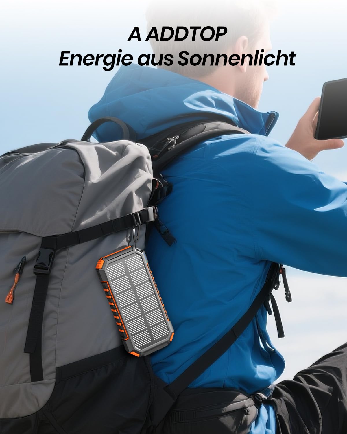 A ADDTOP Solar Power Bank - 20000mAh wireless power bank with USB C - 3.0A quick charging function Portable charger for smartphones tablets - 2 flashlights for camping and outdoors - T11W