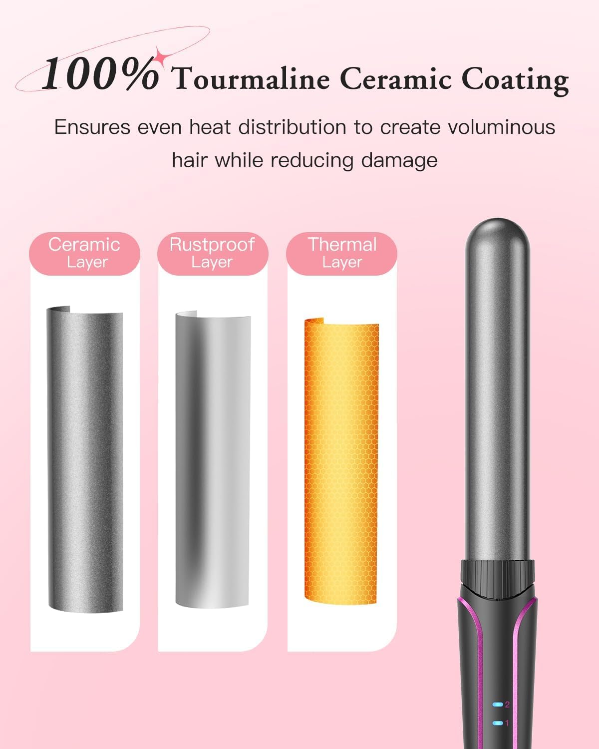 BESTOPE PRO curling iron curling iron 3 barrels wave iron 5 in 1 - curling iron set 3 barrels for large waves, temperature setting, quick heating and a glove, 2 clips, gray - MD-J18