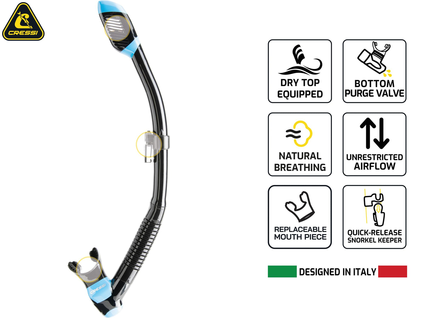 Cressi Frameless Diving Mask F1 - Fog-free Glass Lens, Diving Goggles - Ergonomic Silicone Rim, Snorkel Mask - Dry Snorkel & Snorkel Set - Black - Combo Set - YDS280050