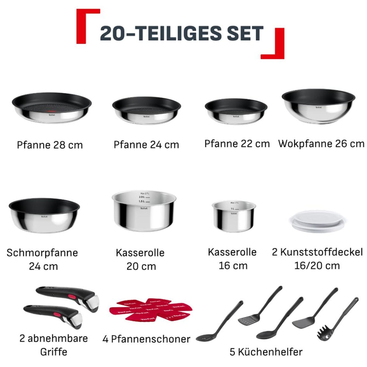 Tefal Ingenio Comfort Max 20-piece Cookware Set, stackable, space-saving - L966KS44