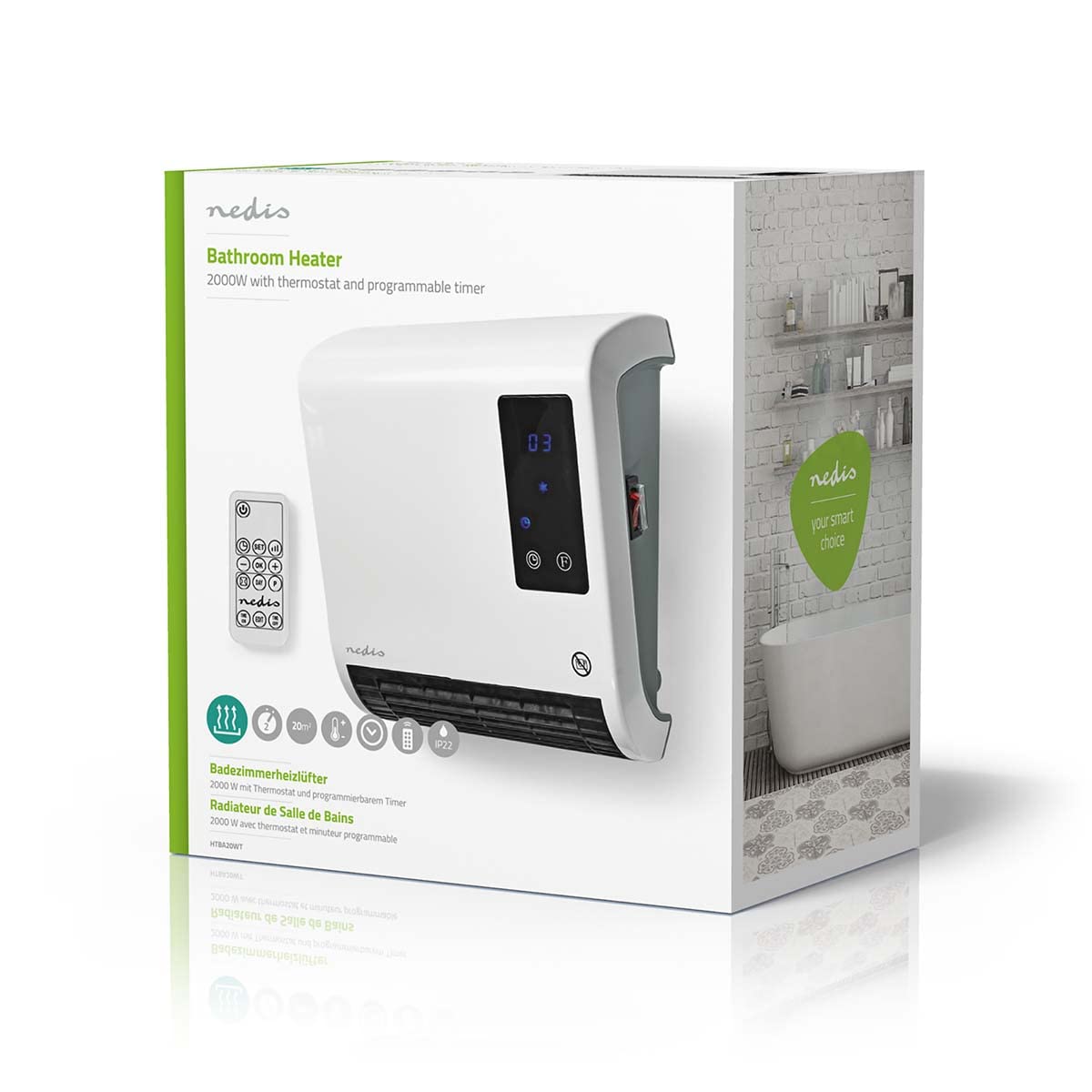 Nedis Încălzire pe perete Electric, Convector de perete, Ventilator de încălzire pe perete - 2000 W - alb - P10031210