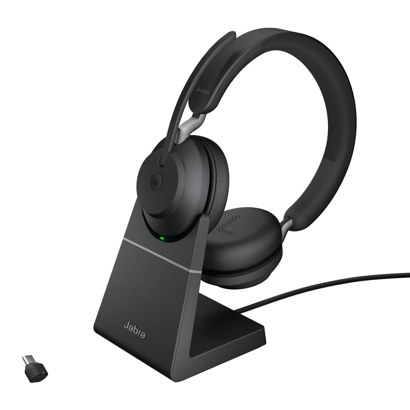 Jabra Evolve2 65 Wireless PC Headset with Charging Dock - Noise Canceling Microsoft Teams Certified Stereo Headphones with Long-Lasting Battery - USB-C Bluetooth Adapter - Black - 26599-999-889