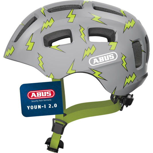 ABUS Youn-I 2.0 bicycle helmet - with light for children, teenagers and young adults - for girls and boys - gray with lightning pattern, size S - 63812