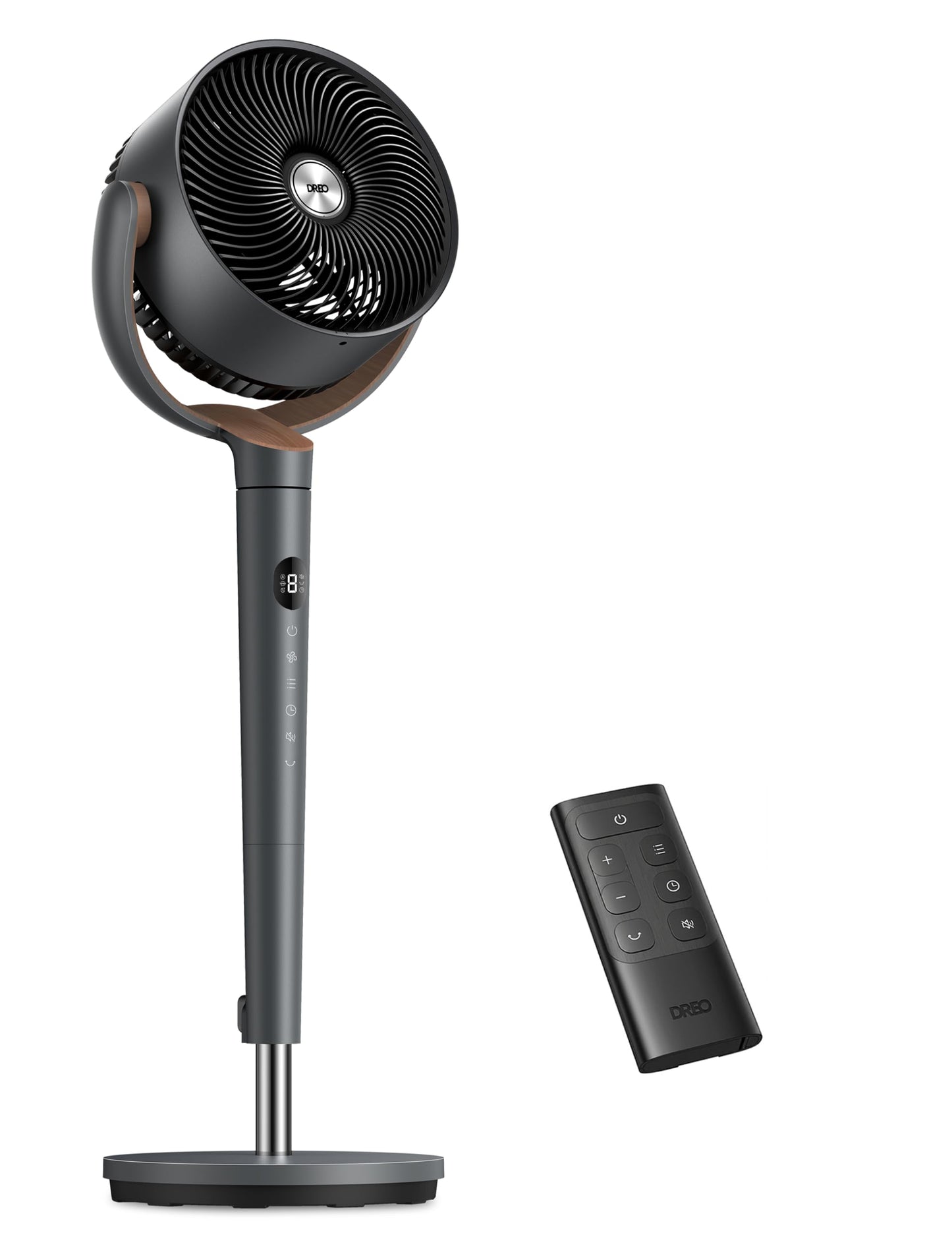 DREO pedestal fan very quiet, large fan with remote control, 20dB silent fan with DC motor, 120° oscillating, 4 modes, 94-107cm height adjustable, floor fan, TurboPoly Fan 512, gray