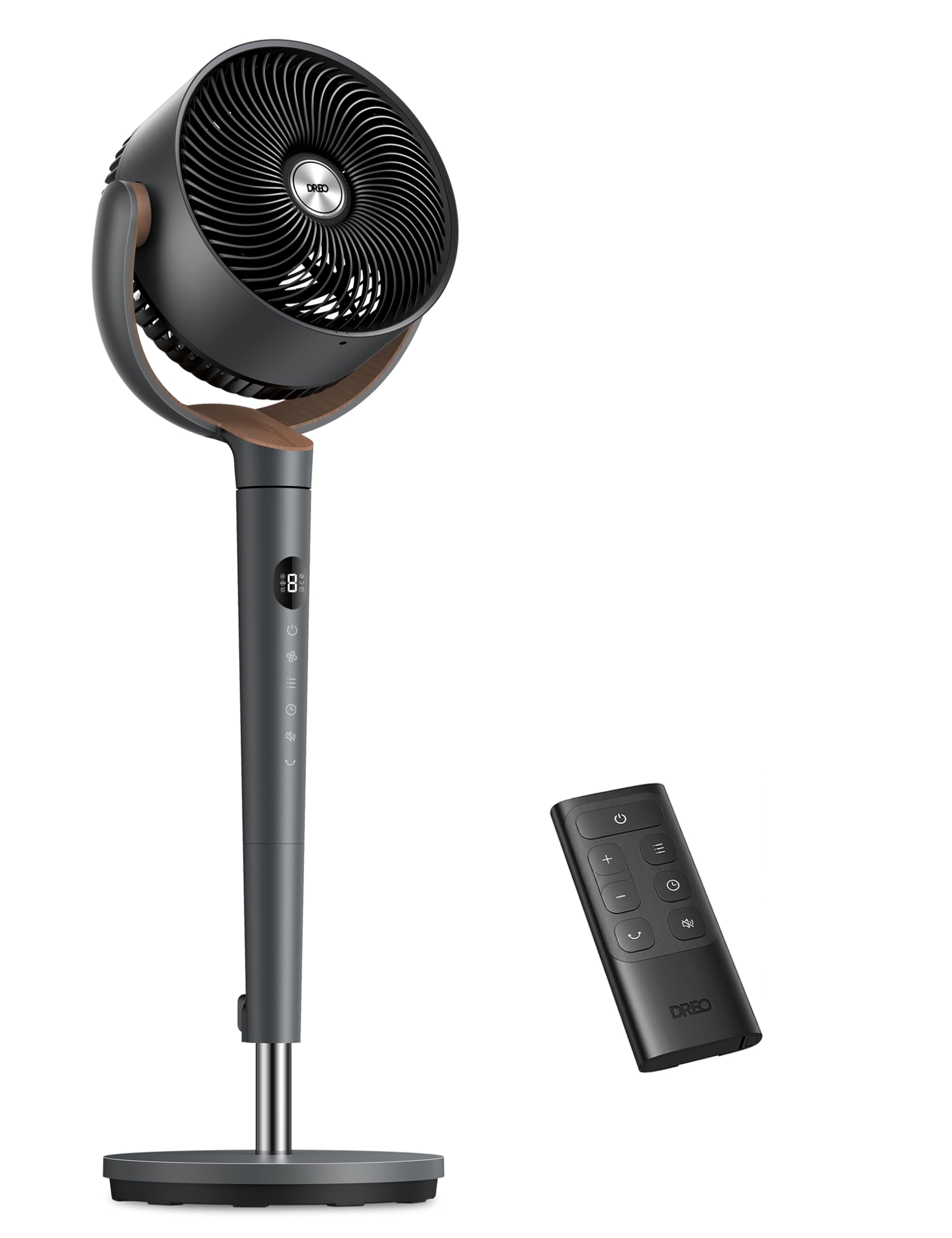 DREO pedestal fan very quiet, large fan with remote control, 20dB silent fan with DC motor, 120° oscillating, 4 modes, 94-107cm height adjustable, floor fan, TurboPoly Fan 512, gray