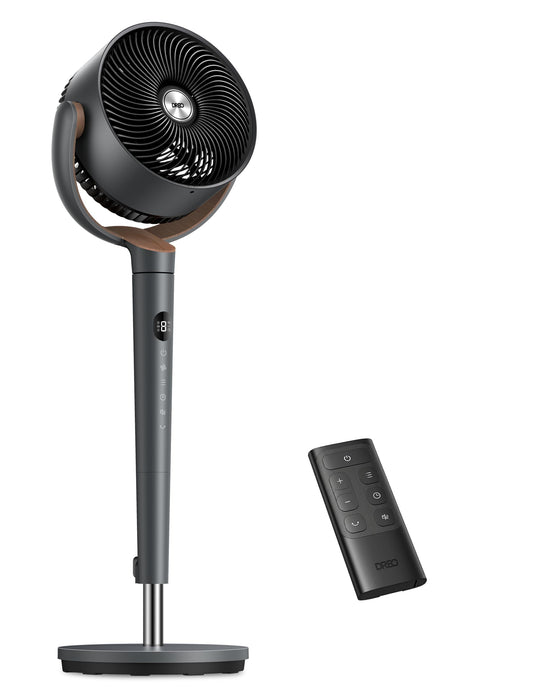 DREO pedestal fan very quiet, large fan with remote control, 20dB silent fan with DC motor, 120° oscillating, 4 modes, 94-107cm height adjustable, floor fan, TurboPoly Fan 512, gray