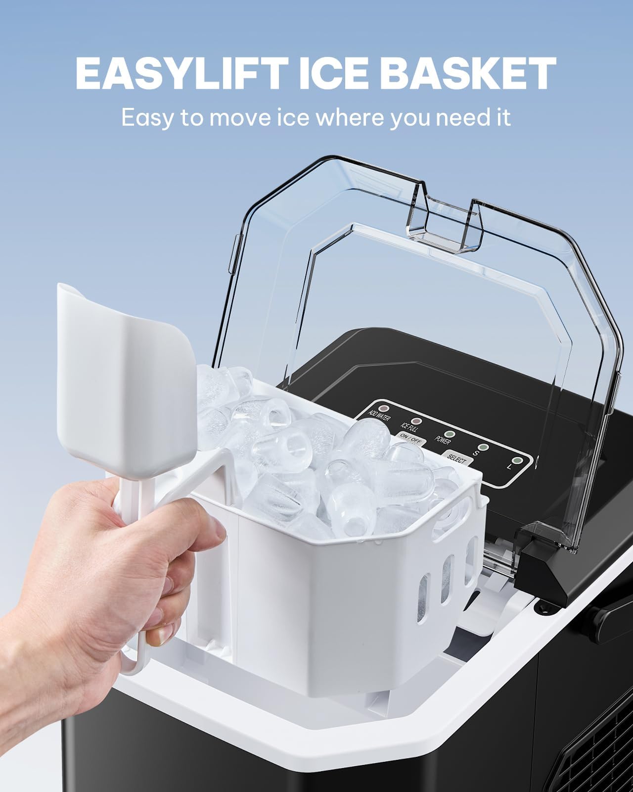 Silonn Ice Cube Machine with Handle Ice Cube Basket - Portable & Self-Cleaning, Mini Ice Maker 9 Ice Cubes/6 Min. 12 KG/Day, Simply Remove Ice Cubes and Use Anywhere - 21B3