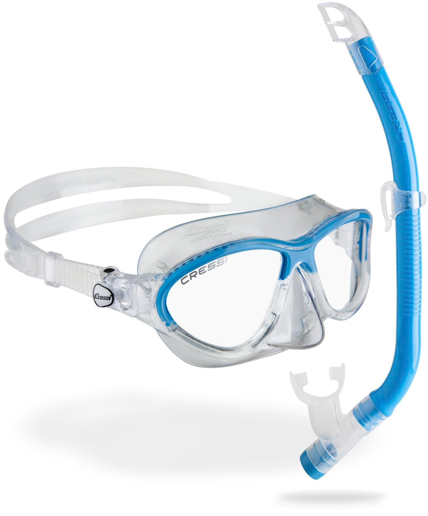 Cressi Moon Swimming Goggles Children 7 to 15 Years - Diving Goggles - Shatterproof Lenses, Secure Fit & Adjustable Buckles - Diving Goggles Children - Diving Masks - Transparent/Blue - Combo Set - DM200620
