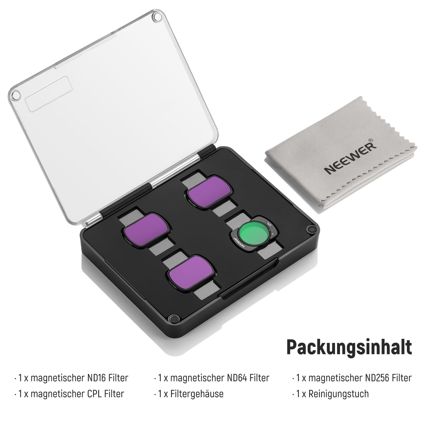 NEEWER HD CPL ND16 ND64 ND256 filter set compatible with DJI Osmo Pocket 3 / Pocket 4 / Xtra Muse, magnetic gimbal action camera accessory set with neutral density and polarization filters - FL-P5