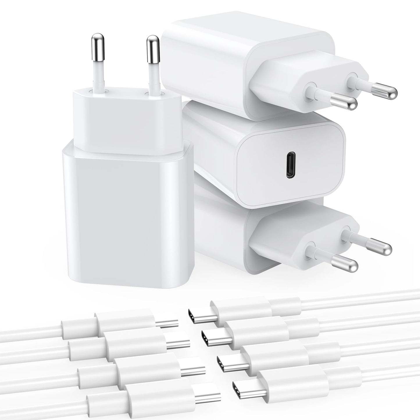 Seadmit 20W USB C adapter, USB-C charger compatible with iPhone 17/16/15/14/13 Plus Pro Max, iPad, Air-Pods, Samsung Galaxy S25/24/23, plug power supply quick charger charger (4 ports + charging cable)