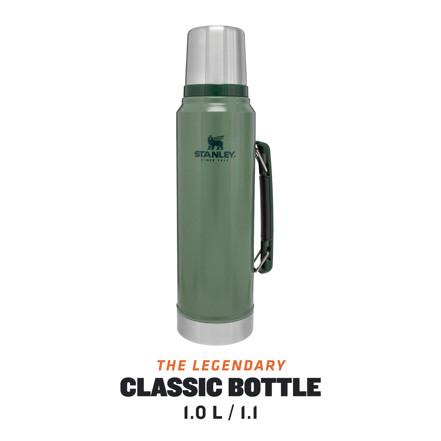 Stanley 1913 Classic Legendary Thermos Bottle 1L - Thermos Keeps Hot or Cold for 24 Hours - Stainless Steel Thermos Flask - BPA Free - Dishwasher Safe - Hammertone Green - 10-08266-001