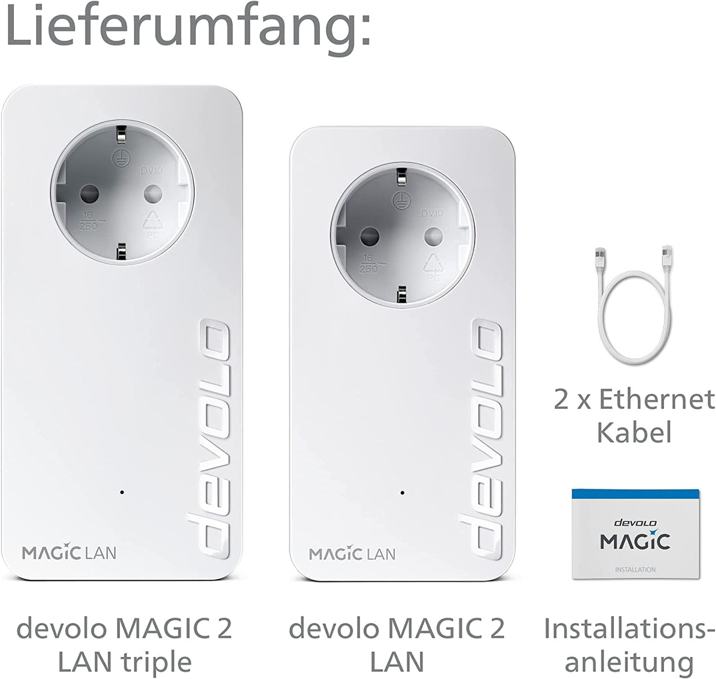 devolo Magic 2 Triple Starter Kit, Powerline Adapter, up to 2,400 Mbit/s, 3x Gigabit ports, ideal for gaming, dLAN 2.0, white - 8549