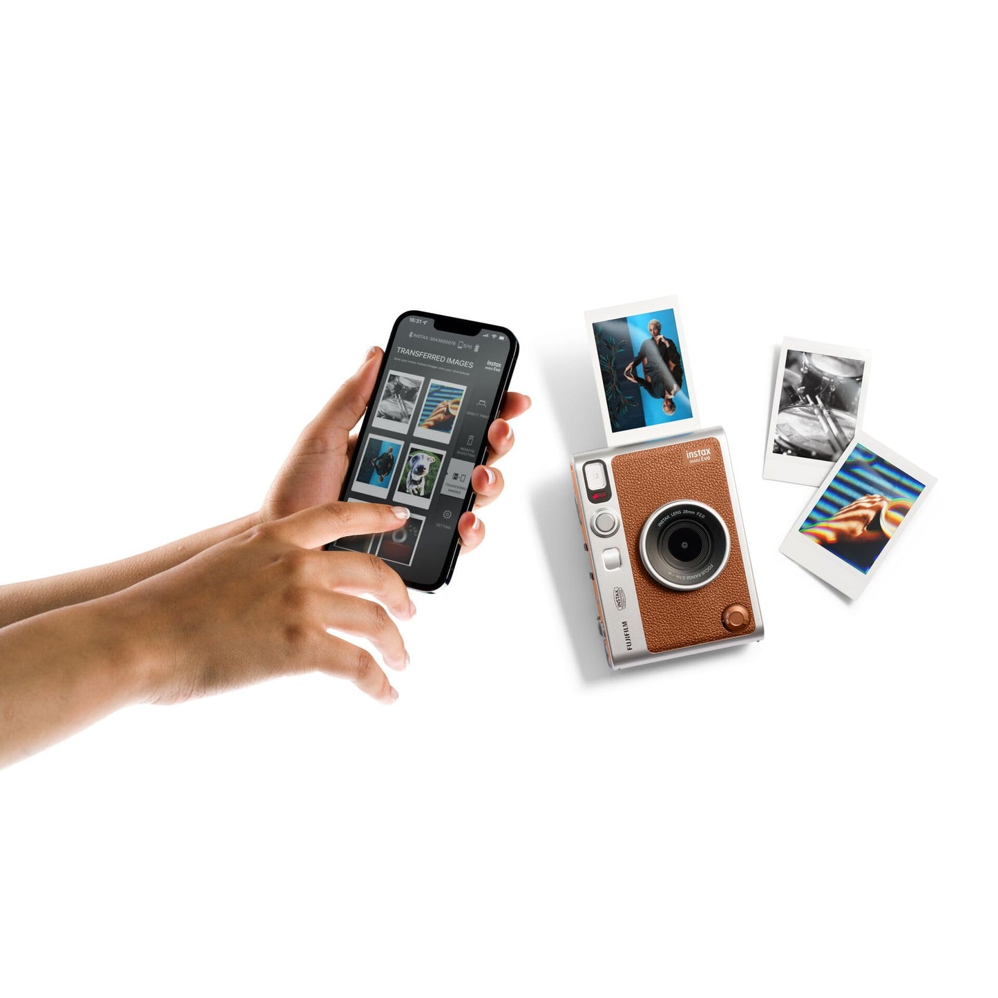 FUJIFILM instax mini Evo™ hybrid instant camera | Camera with instant printing & LCD display, 100 creative looks with 10 lens modes & 10 film effects, app & smartphone printing in instax mini format | Brown - EVO