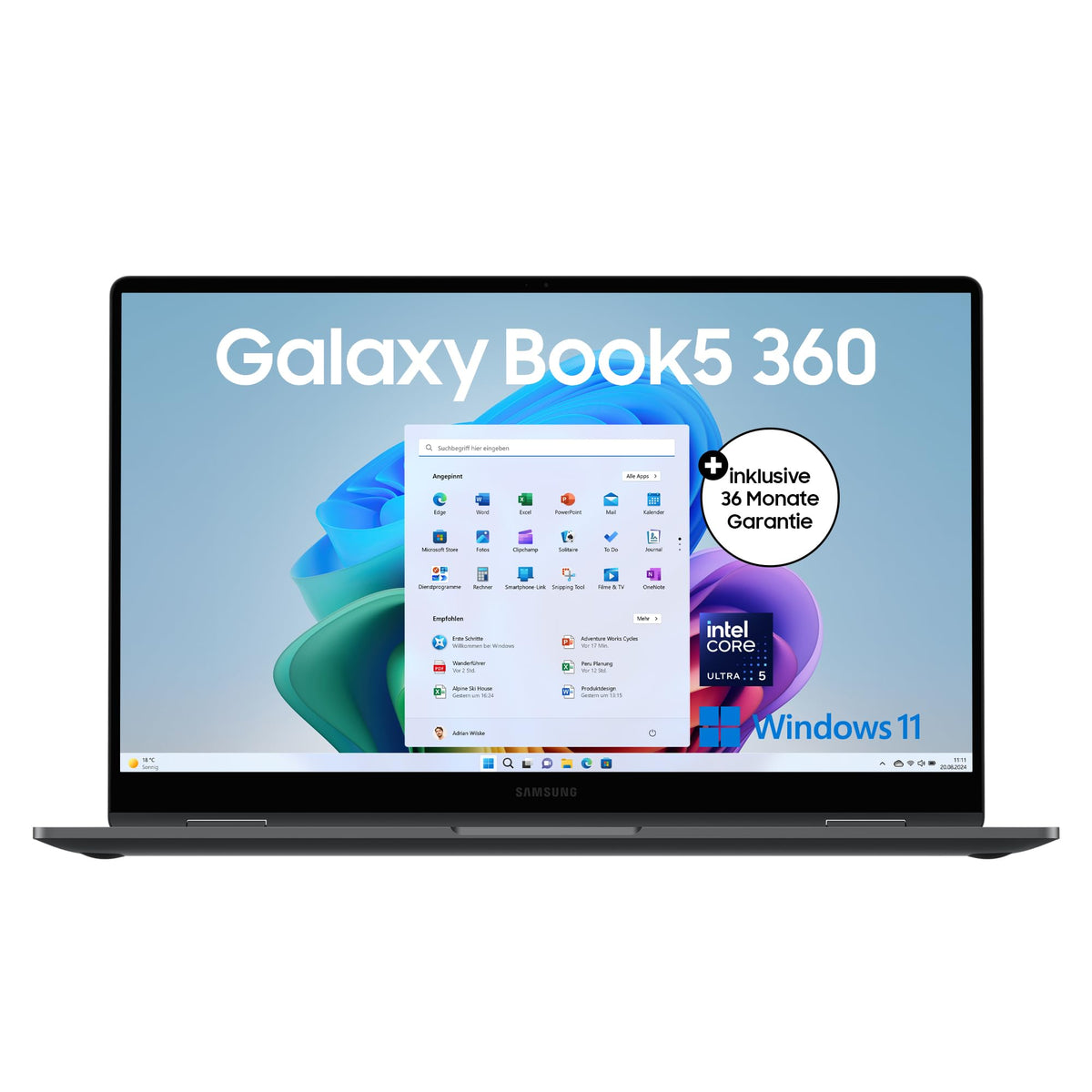 Samsung Galaxy Book5 360 15,6" 2-in-1 Laptop, Convertible AI Notebook cu procesor Intel Core Ultra 5, 16 GB RAM, 256 GB stocare, Moonstone Gray, 3 ani garanție a producătorului [Exclusiv pe Amazon] - NP750QHA-KA1DE