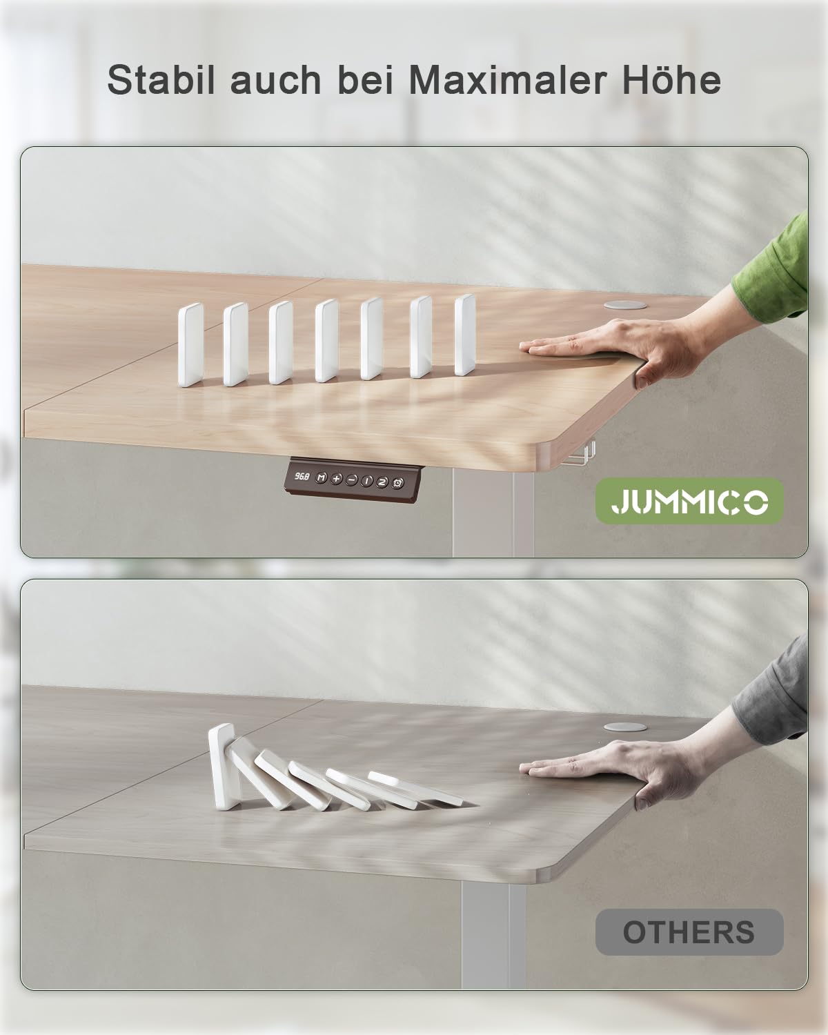 Birou JUMMICO reglabil pe înălțime cu port de încărcare USB, birou electric reglabil pe înălțime 160 x 70 cm, masă de lucru stand-sit, birou standing, masă de calculator reglabilă, birou standing, bej - 0403
