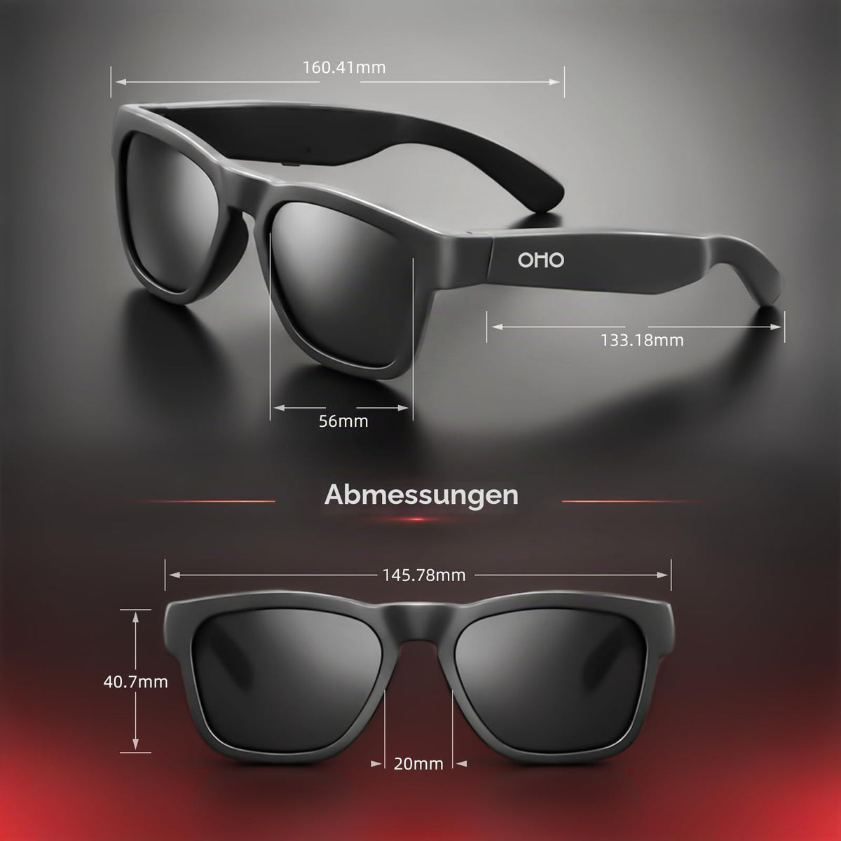 OhO Open Ear Smart Glasses, UV400 Z87.1 Lightweight Bluetooth Sunglasses - A8