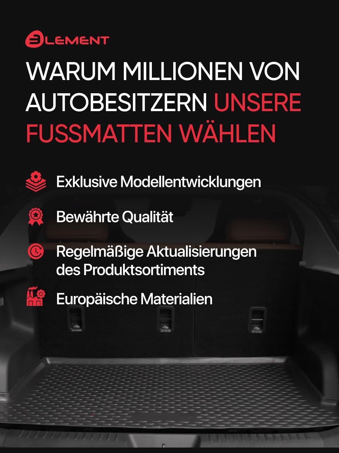 ELEMENT Passgenaue Premium Antirursch Kofferraummatte Laderaumwanne passend für SKODA Elroq | 2024 - Heute | SUV 5-Türer | 100% passgenaue Antirutschmatte Auto, Gummimatte Auto, Kofferraum Schutzmatte - EXP.ELEMENTA72129B13