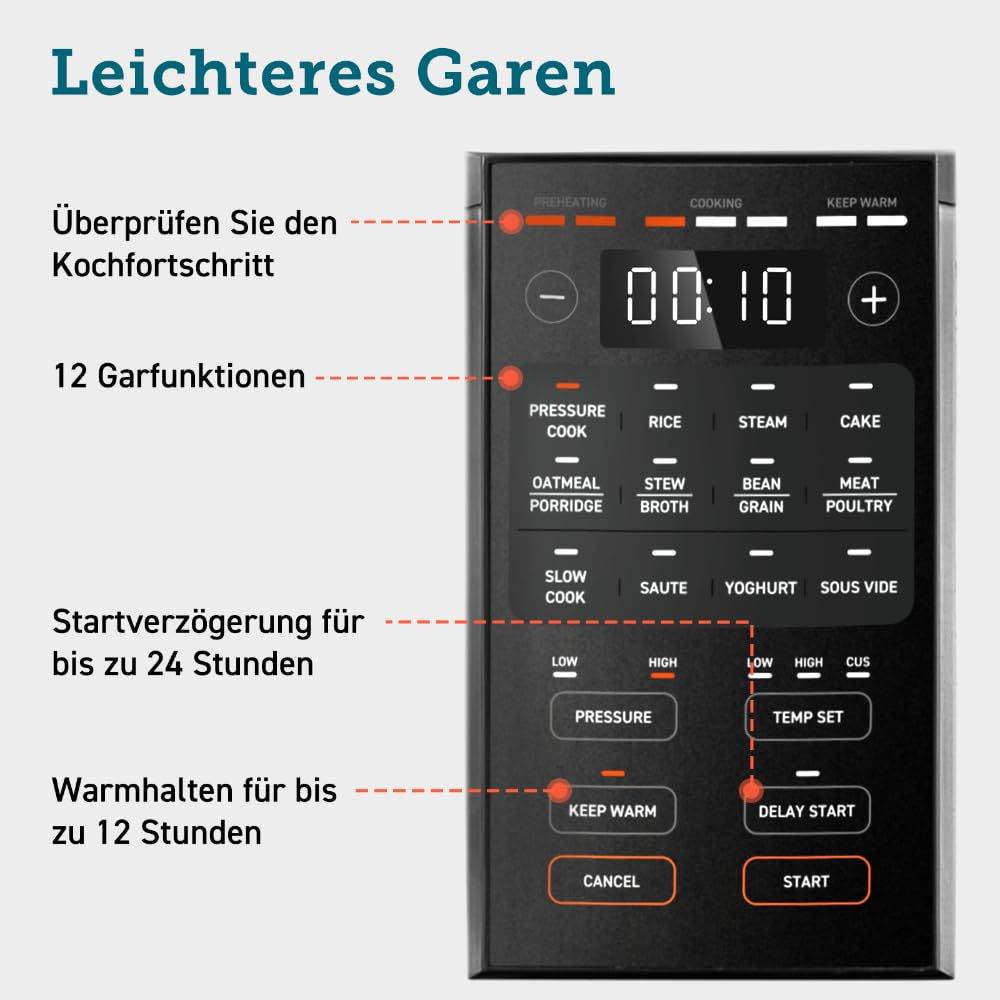 Cosori Schnellkochtopf, Pressure Cooker, Keramikbeschichtung, 5,7 L, 9-in-1 - CMC-CO601-SEU
