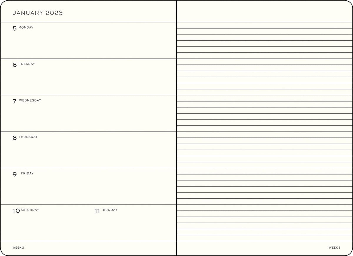 LEUCHTTURM1917 372683 Calendar săptămânal și caiet mediu (A5) 2026, copertă moale, maro condiment, engleză