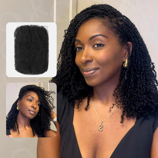 QVR Afro Kinkys Bulk Human Hair pentru extensii de dreadlock, reparare locuri, 35 cm, culoare neagră naturală, păr uman afro kinky pentru locuri, 1 pachet de 50 grame.