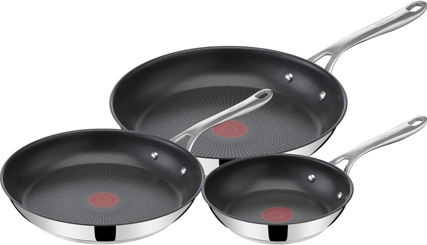 Tefal Jamie Oliver Cook's Direct On pan set 20/24/28 cm, thermal signal at ideal frying temperature, non-stick, induction frying pans, rustproof, oven safe, riveted handle, E304S344