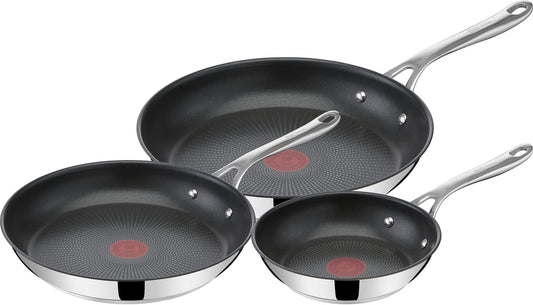 Tefal Jamie Oliver Cook's Direct On pan set 20/24/28 cm, thermal signal at ideal frying temperature, non-stick, induction frying pans, rustproof, oven safe, riveted handle, E304S344