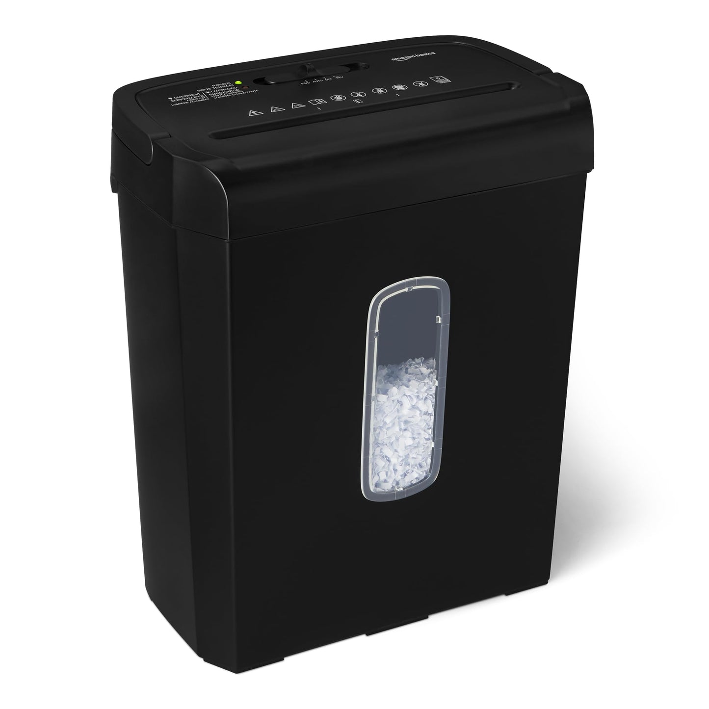Amazon Basics cross-cut document shredder, 6 sheets, with transparent viewing window, for A4 documents and credit cards, 14l collection container, black - C284-AEU