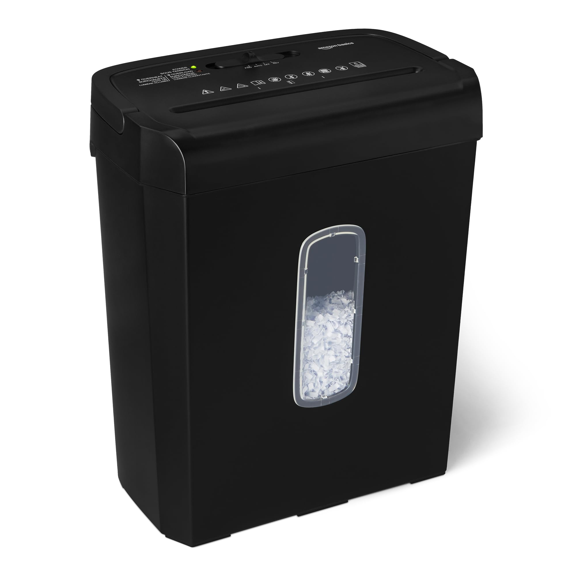 Amazon Basics cross-cut document shredder, 6 sheets, with transparent viewing window, for A4 documents and credit cards, 14l collection container, black - C284-AEU