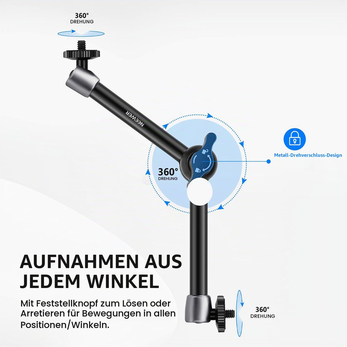NEEWER ST20 Super Klemme und 27,9cm Verstellbarer Reibungskraft Gelenkarm, kompatibel mit SmallRig Kamera Käfig Rig, weitere Erweiterung für Monitor/LED Licht/Webcam, maximale Belastung 2kg