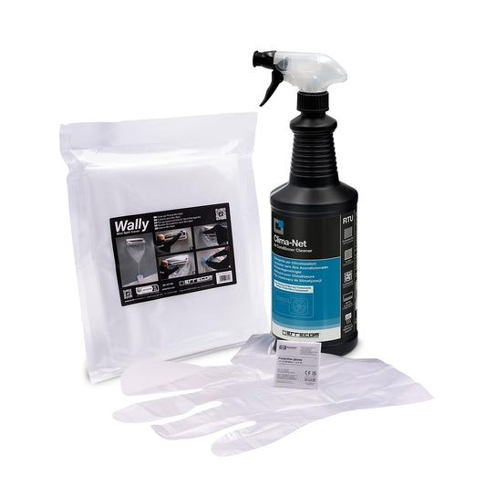 Errecom Kit zur Reinigung der Klimaanlage, enthält 1-L Clima-Net Reiniger für Klimaanlagen, Filter, Rippenwärmetauscher, Außengeräte, 1 Wally Schutzhülle für Reinigung von Splits und Verdampfern. - RKAB96.P1.EC