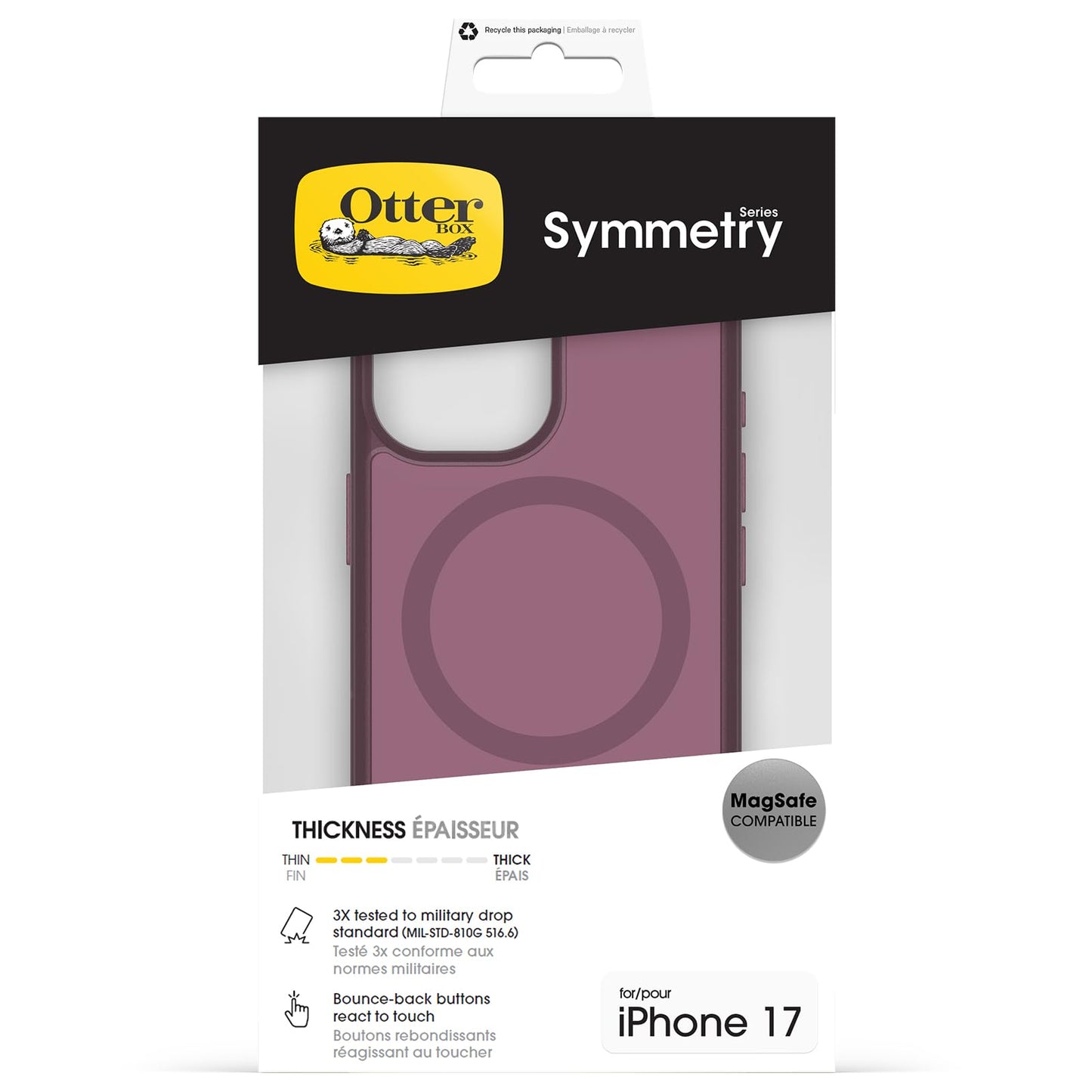 OtterBox Symmetry Series Clear MagSafe Transparent Case for iPhone 17, Shockproof Drop Proof Protective Case, 3X Military Grade Tested, Clear/Pink - 77-98797