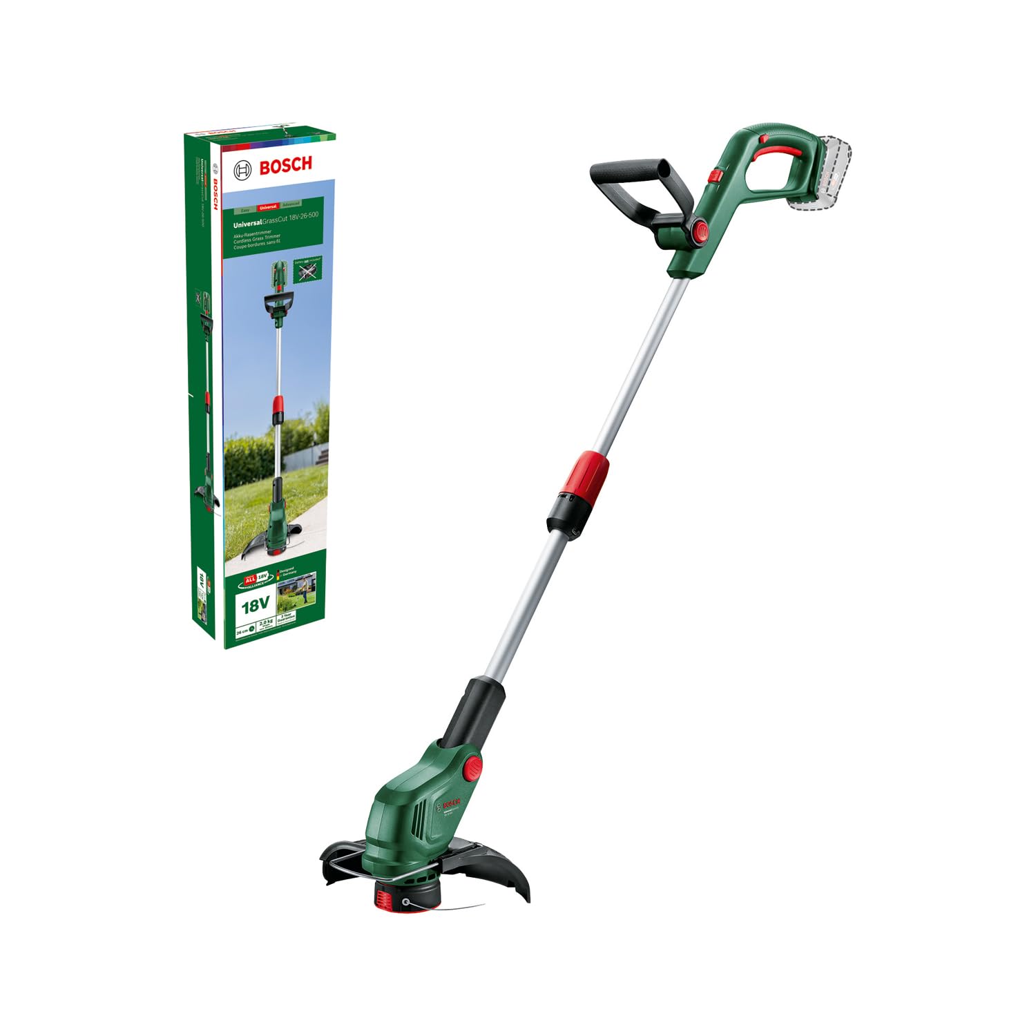 Bosch cordless grass trimmer UniversalGrassCut 18V-26-500 (for grass trimming and edge cutting; charging time: 65 min; cutting circle diameter: 26 cm; 18-volt system; without battery or charger) - 06008C1F01