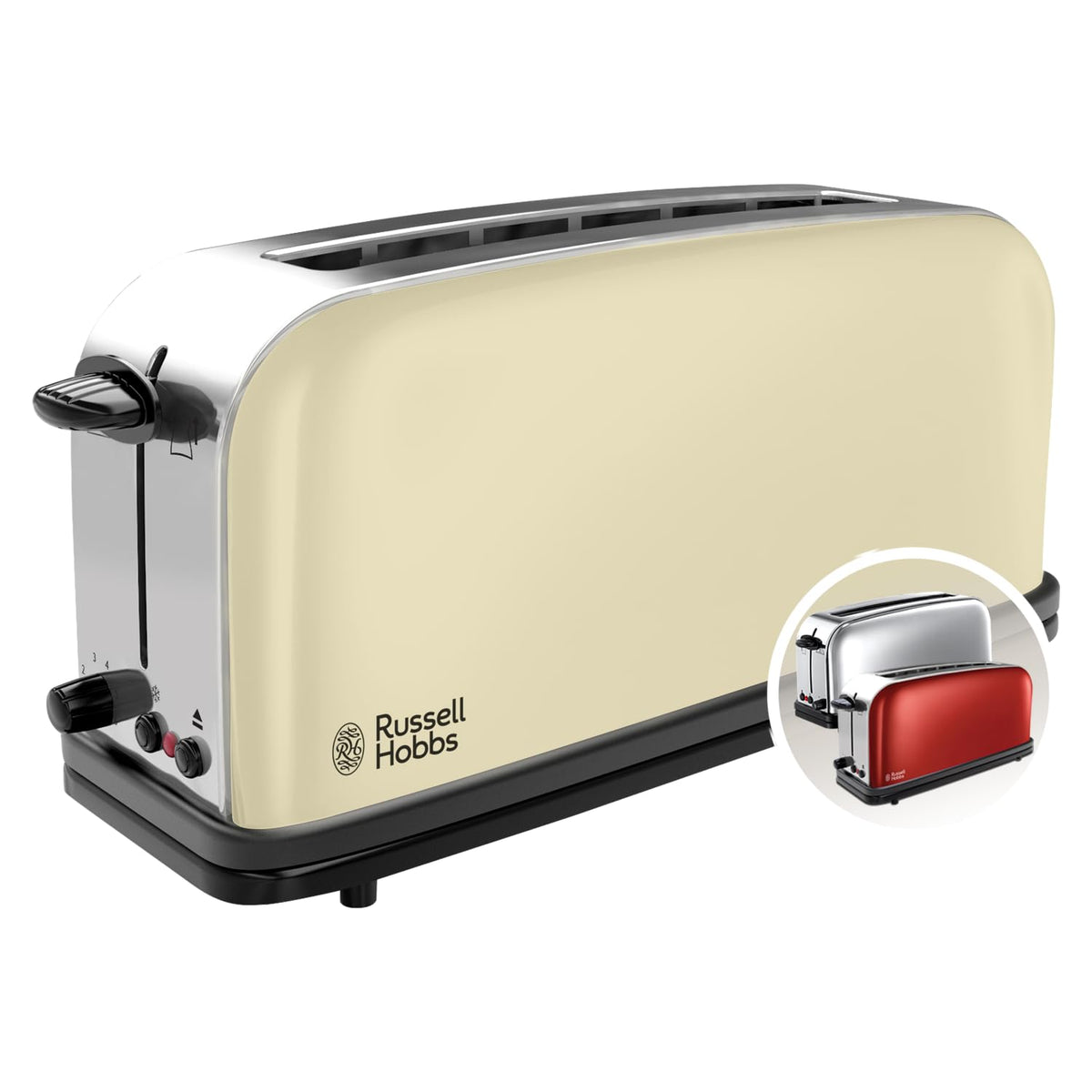 Russell Hobbs Toaster Colours+, Stainless Steel, Cream, Long Slot, 1000 Watt - 21395-56