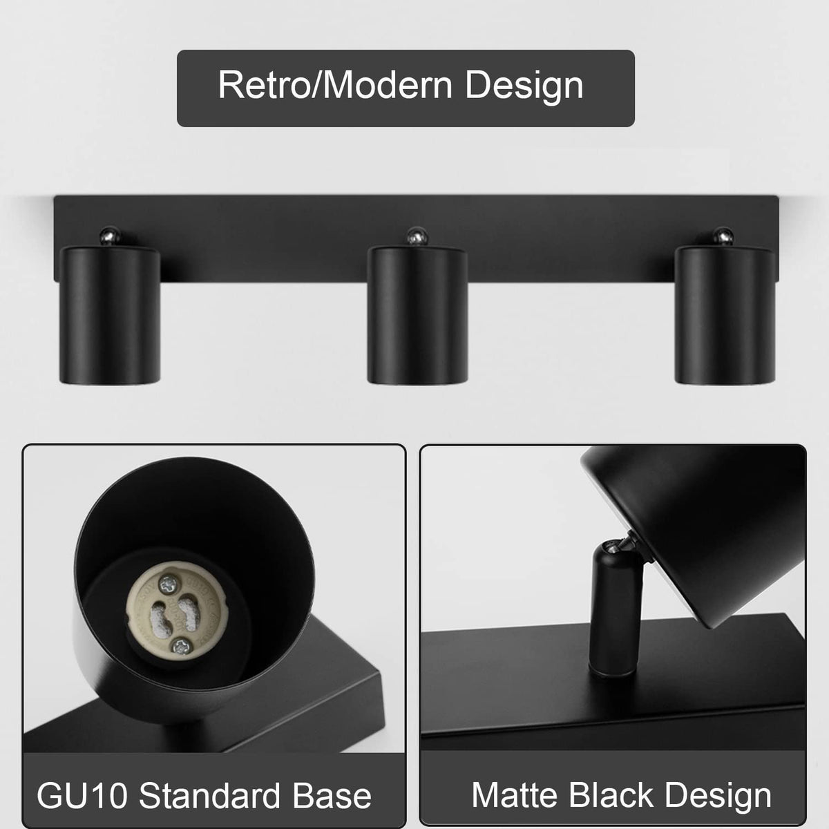 Dehobo LED Ceiling Spotlight 3 Flame GU10 Adjustable Ceiling Lamp Black - D0316