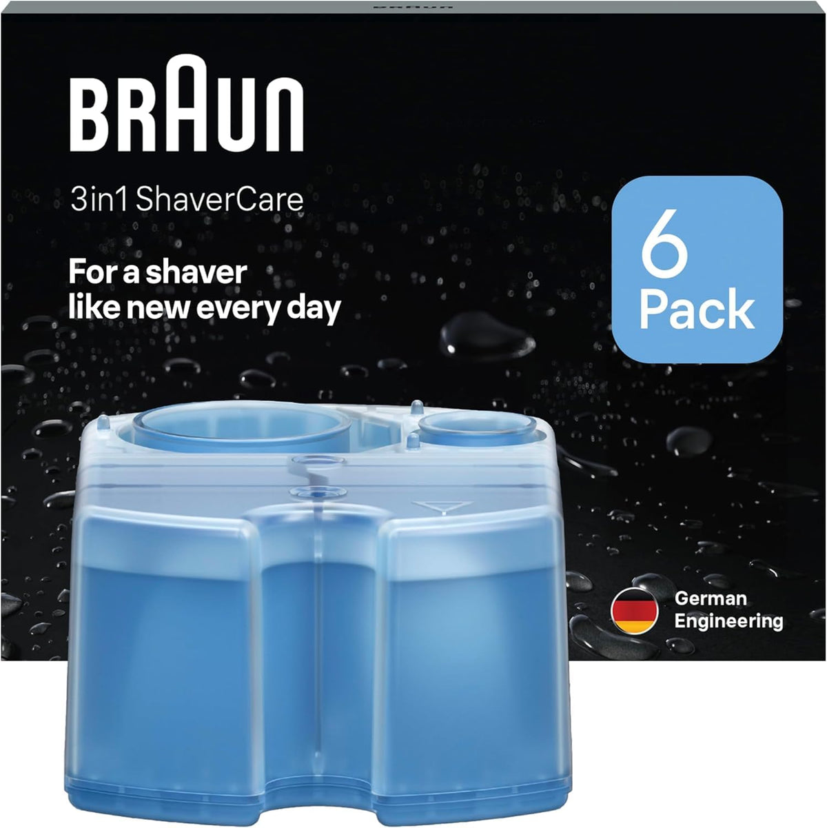Braun 3-in-1 ShaverCare Cleaning Cartridges, Shaver Head Cleaner, Pack of 6 - 7500435226356