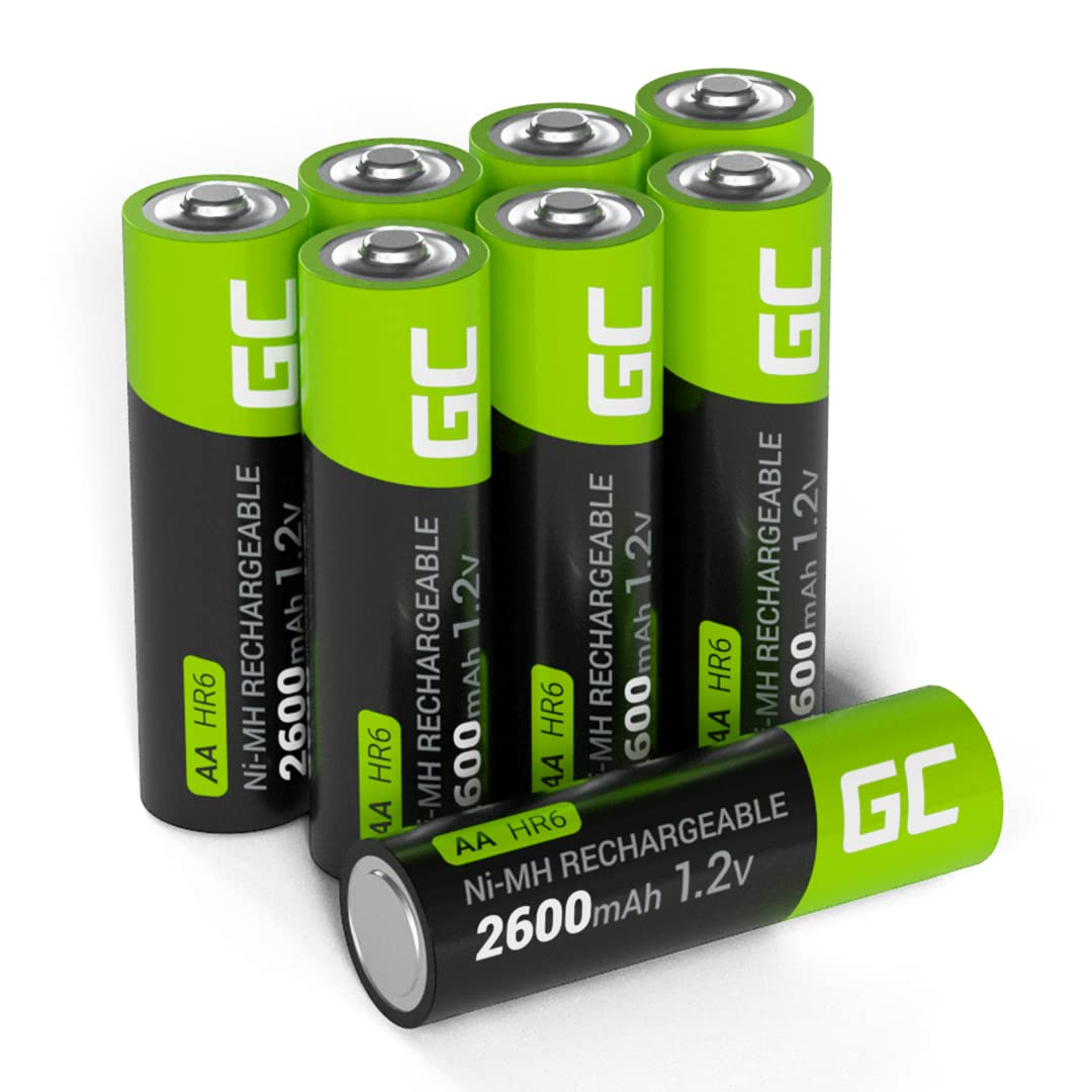 GREEN CELL battery 2600 mAh 1.2V 8 pieces AA Mignon batteries, type NI-MH, 1.2v pre-charged, high capacity, reliable battery, long-lasting battery AA solutions - GR09