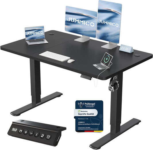 Birou JUMMICO reglabil pe înălțime cu port de încărcare USB, birou electric reglabil pe înălțime 120 x 60 cm, masă stand-sit, birou standing, masă reglabilă pentru computer, birou standing, negru - 0403