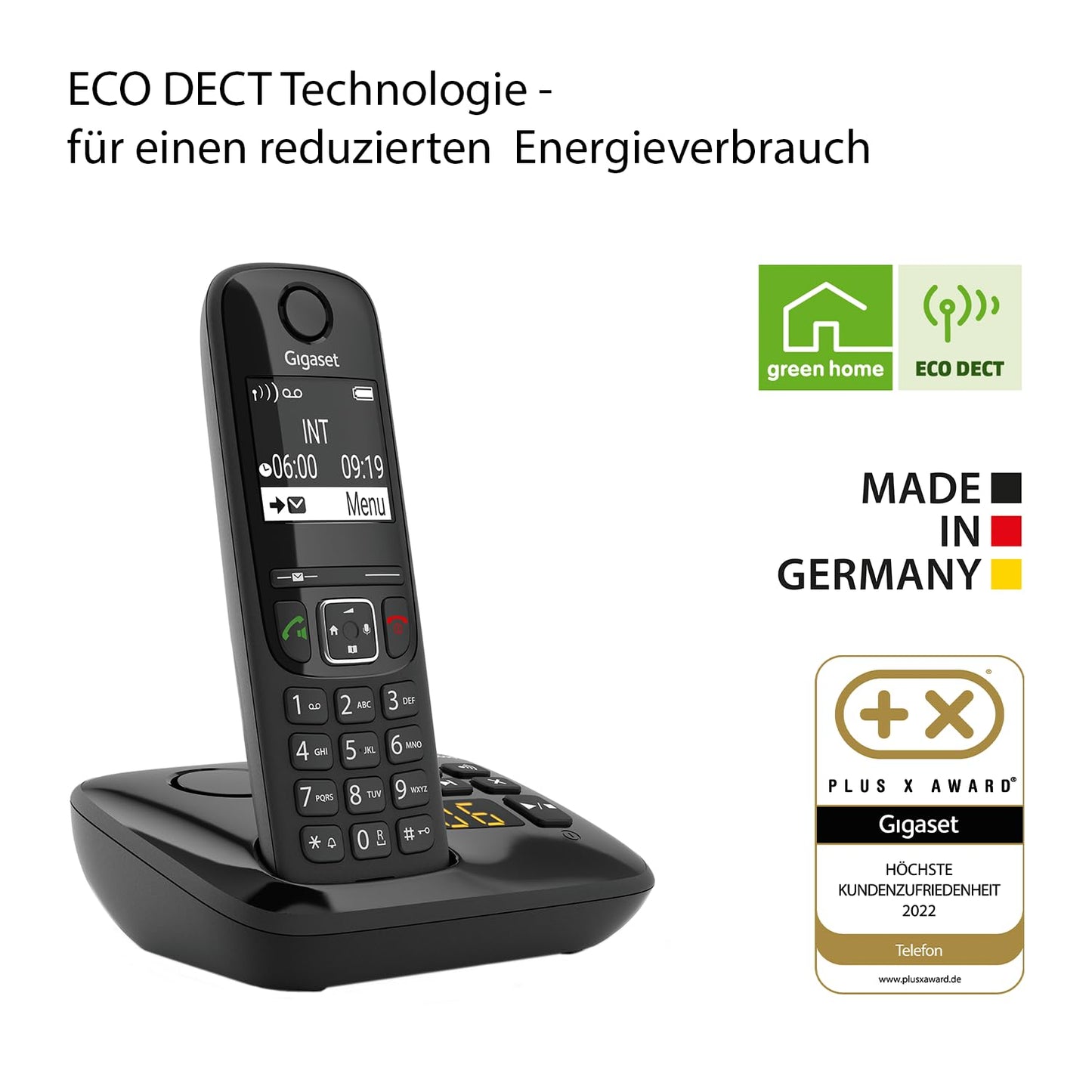 Gigaset AS690A Duo - 2 cordless DECT telephones with answering machine - high-contrast display - adjustable sound profiles - hands-free function - call protection, black [German version]