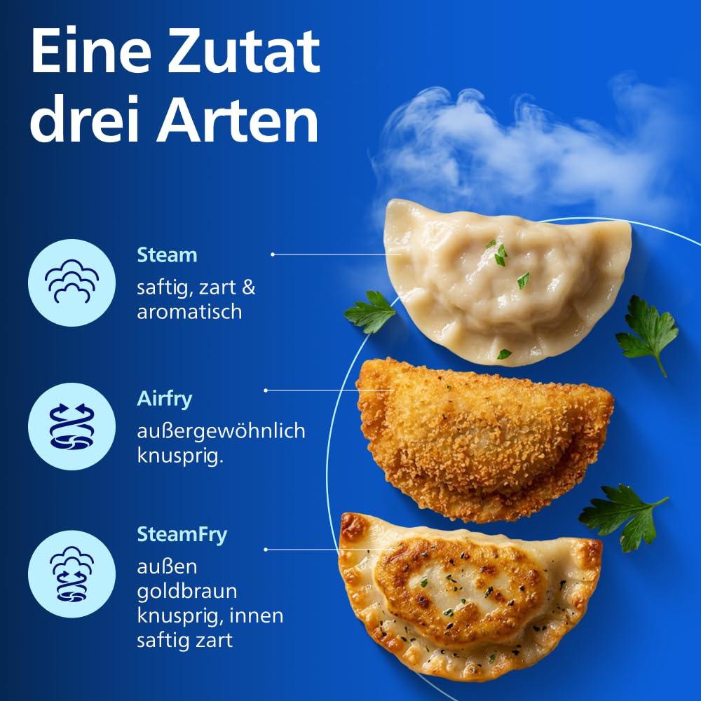 Philips Steam Airfryer 5000 Series hot air fryer with steam function, Steam, Airfry, SteamFry, 7.2 L, viewing window, PFAS-free ceramic coating, automatic steam cleaning (NA540/00)